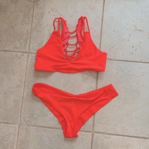 PEIXOTO neon SMALL bikini SET HOT ORANGE STRAPPY BRAZILIAN THONG
